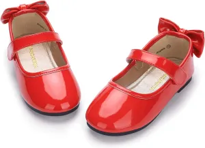PANDANINJIA Toddler/Little Kid Girl's Angela Dress Mary Jane Ballet Flats Bow Flower Girl Wedding Party Ballerina Flat Shoes