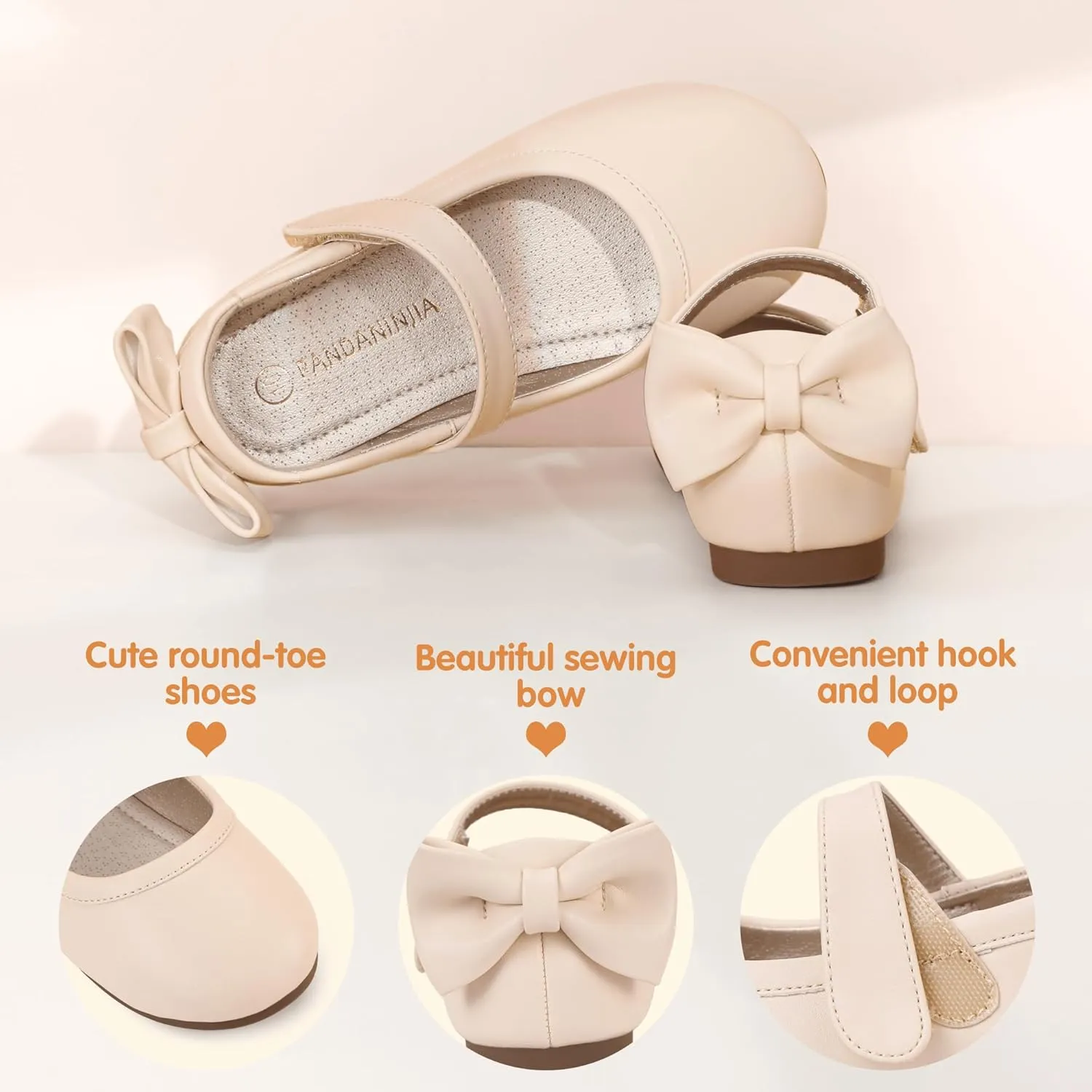 PANDANINJIA Toddler/Little Kid Girl's Angela Dress Mary Jane Ballet Flats Bow Flower Girl Wedding Party Ballerina Flat Shoes