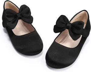 PANDANINJIA Toddler/Little Kid Girl's Angela Dress Mary Jane Ballet Flats Bow Flower Girl Wedding Party Ballerina Flat Shoes