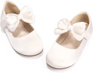 PANDANINJIA Toddler/Little Kid Girl's Angela Dress Mary Jane Ballet Flats Bow Flower Girl Wedding Party Ballerina Flat Shoes