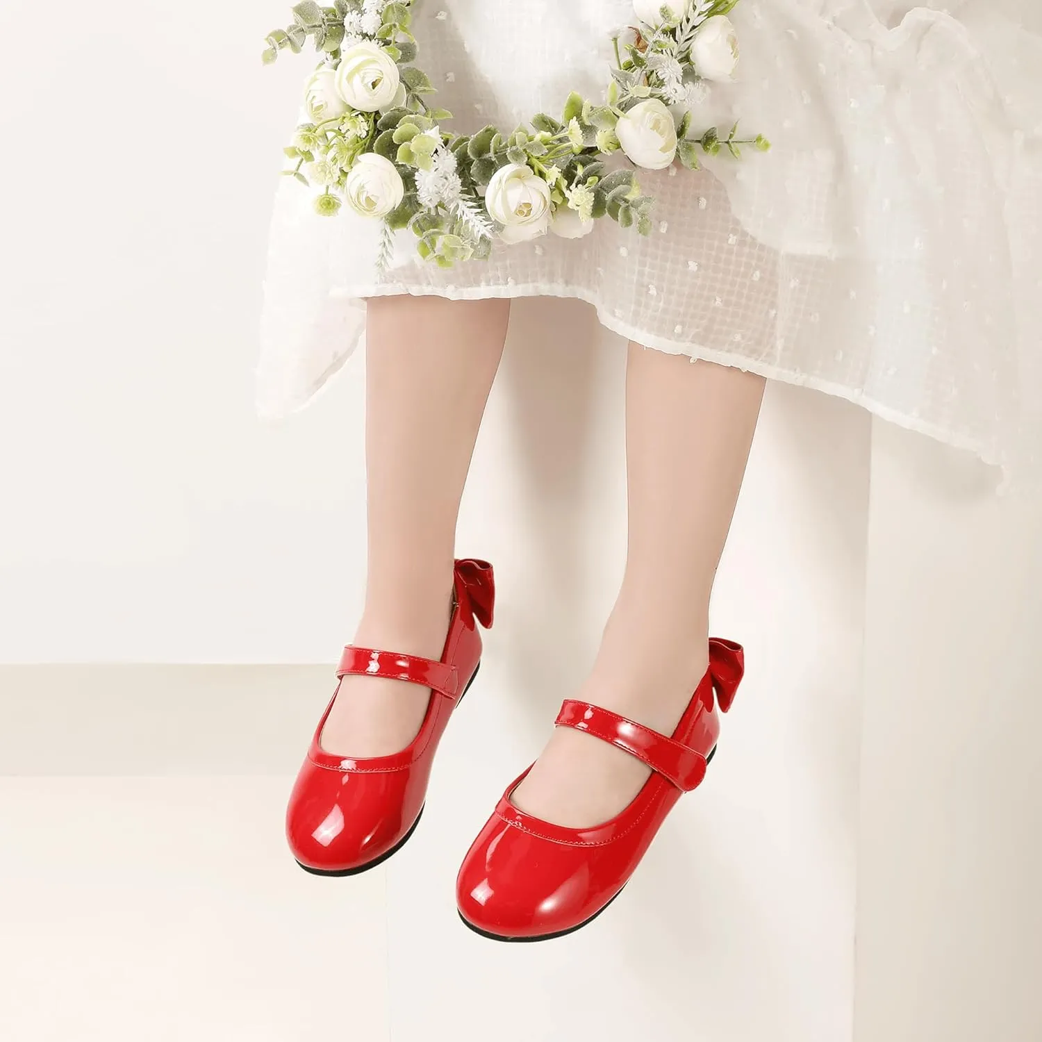 PANDANINJIA Toddler/Little Kid Girl's Angela Dress Mary Jane Ballet Flats Bow Flower Girl Wedding Party Ballerina Flat Shoes