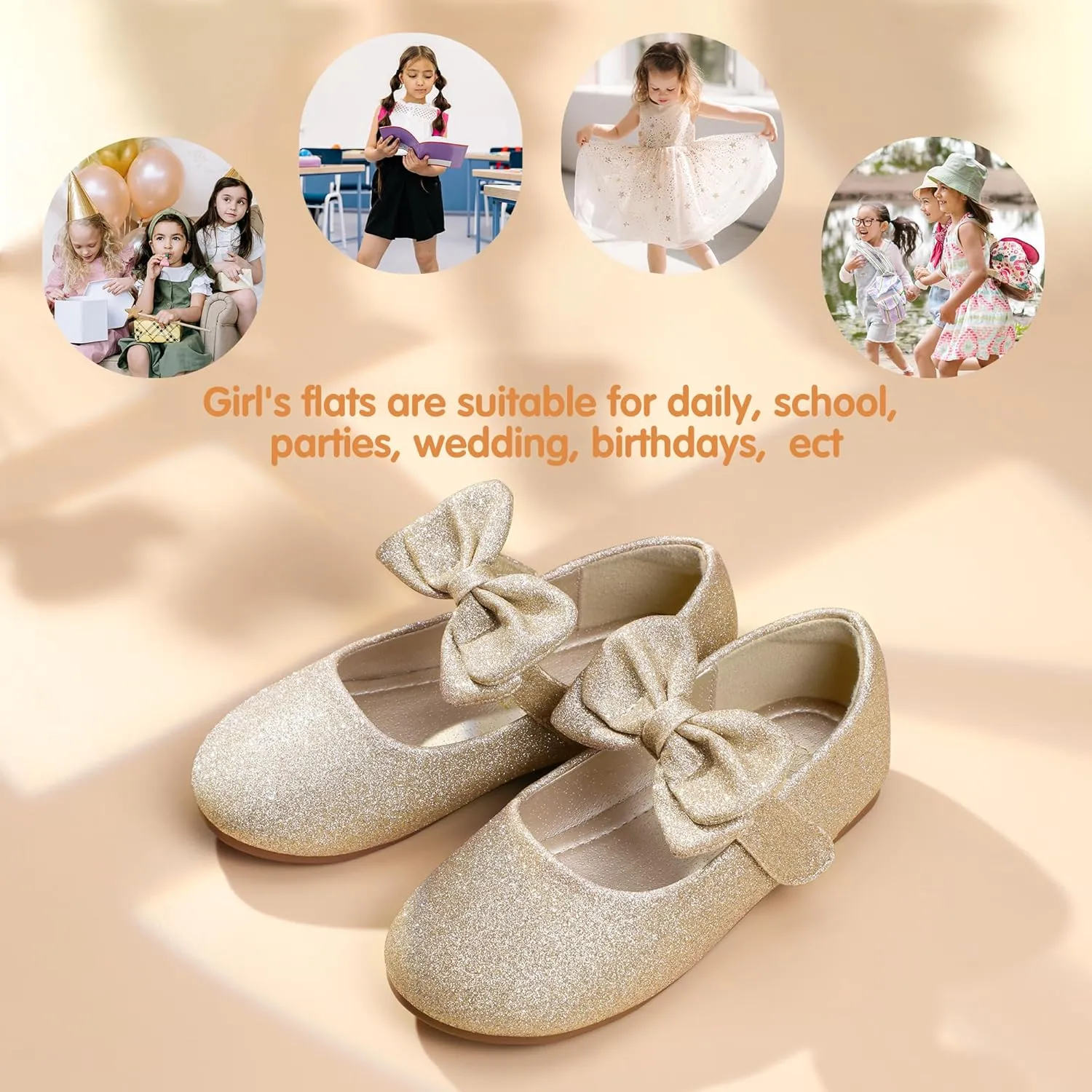 PANDANINJIA Toddler/Little Kid Girl's Angela Dress Mary Jane Ballet Flats Bow Flower Girl Wedding Party Ballerina Flat Shoes