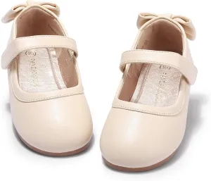 PANDANINJIA Toddler/Little Kid Girl's Angela Dress Mary Jane Ballet Flats Bow Flower Girl Wedding Party Ballerina Flat Shoes