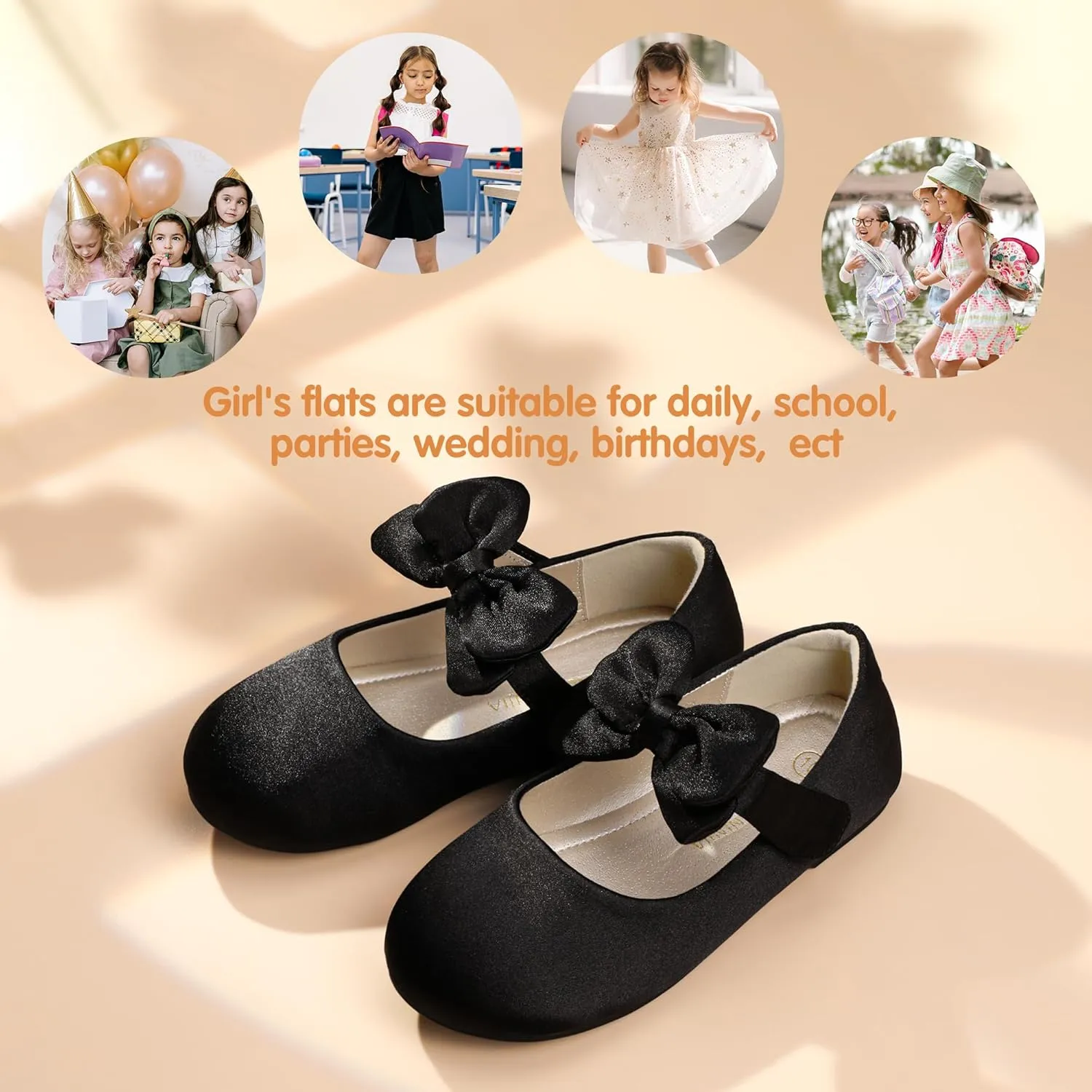 PANDANINJIA Toddler/Little Kid Girl's Angela Dress Mary Jane Ballet Flats Bow Flower Girl Wedding Party Ballerina Flat Shoes