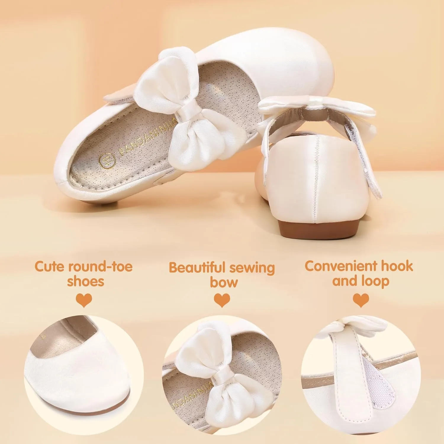PANDANINJIA Toddler/Little Kid Girl's Angela Dress Mary Jane Ballet Flats Bow Flower Girl Wedding Party Ballerina Flat Shoes