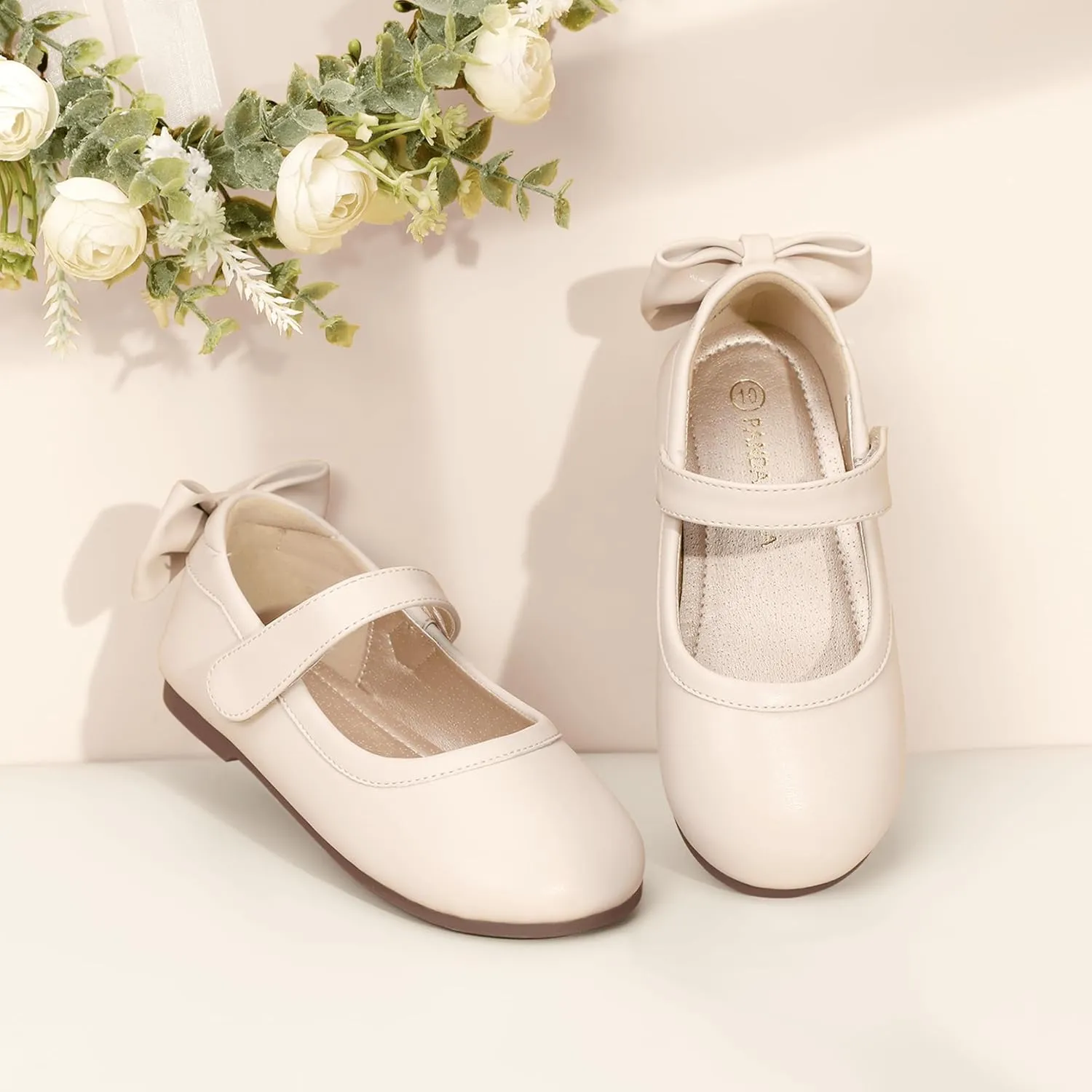 PANDANINJIA Toddler/Little Kid Girl's Angela Dress Mary Jane Ballet Flats Bow Flower Girl Wedding Party Ballerina Flat Shoes