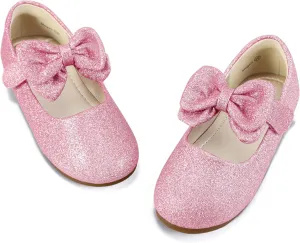 PANDANINJIA Toddler/Little Kid Girl's Angela Dress Mary Jane Ballet Flats Bow Flower Girl Wedding Party Ballerina Flat Shoes