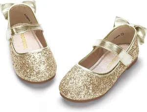 PANDANINJIA Toddler/Little Kid Girl's Angela Dress Mary Jane Ballet Flats Bow Flower Girl Wedding Party Ballerina Flat Shoes