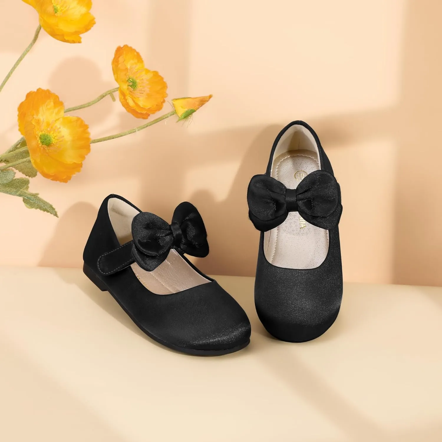 PANDANINJIA Toddler/Little Kid Girl's Angela Dress Mary Jane Ballet Flats Bow Flower Girl Wedding Party Ballerina Flat Shoes
