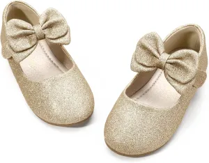 PANDANINJIA Toddler/Little Kid Girl's Angela Dress Mary Jane Ballet Flats Bow Flower Girl Wedding Party Ballerina Flat Shoes