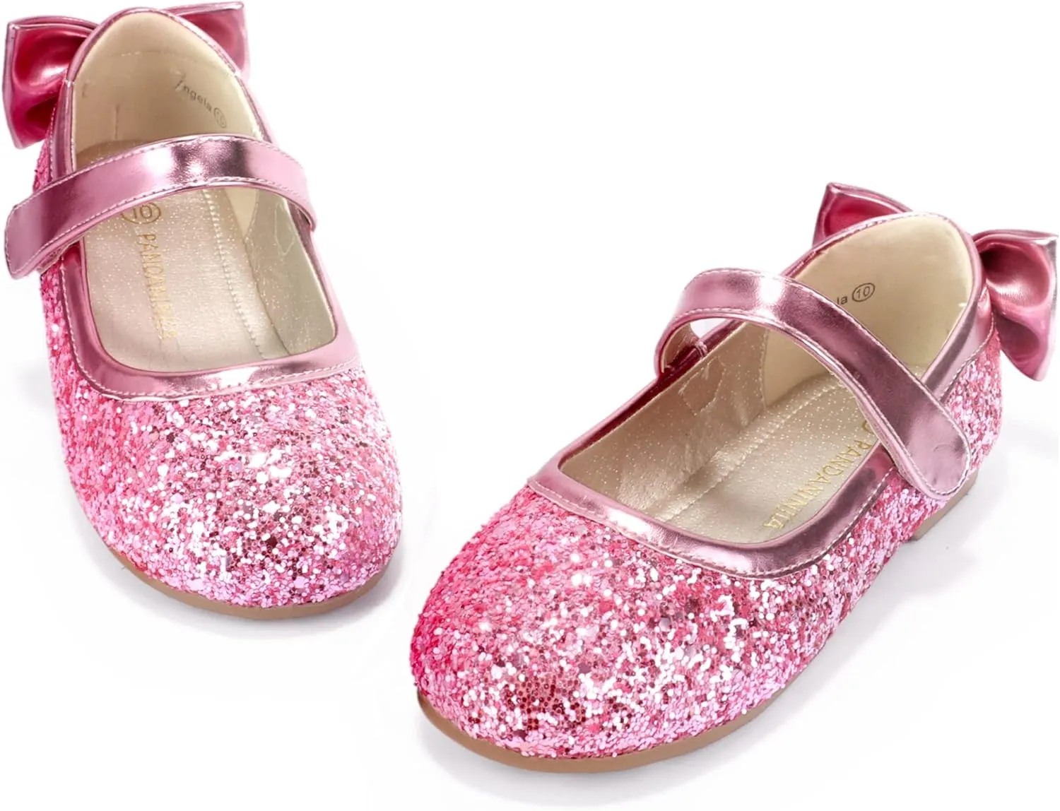 PANDANINJIA Toddler/Little Kid Girl's Angela Dress Mary Jane Ballet Flats Bow Flower Girl Wedding Party Ballerina Flat Shoes
