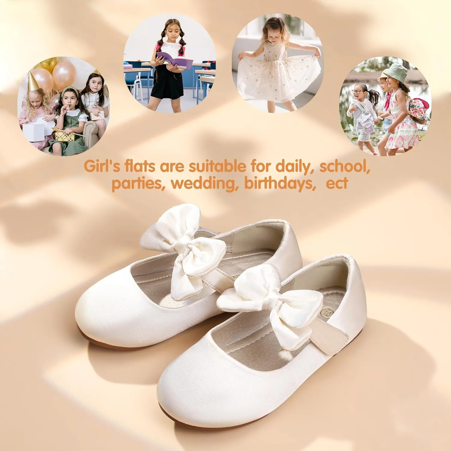 PANDANINJIA Toddler/Little Kid Girl's Angela Dress Mary Jane Ballet Flats Bow Flower Girl Wedding Party Ballerina Flat Shoes