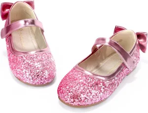 PANDANINJIA Toddler/Little Kid Girl's Angela Dress Mary Jane Ballet Flats Bow Flower Girl Wedding Party Ballerina Flat Shoes