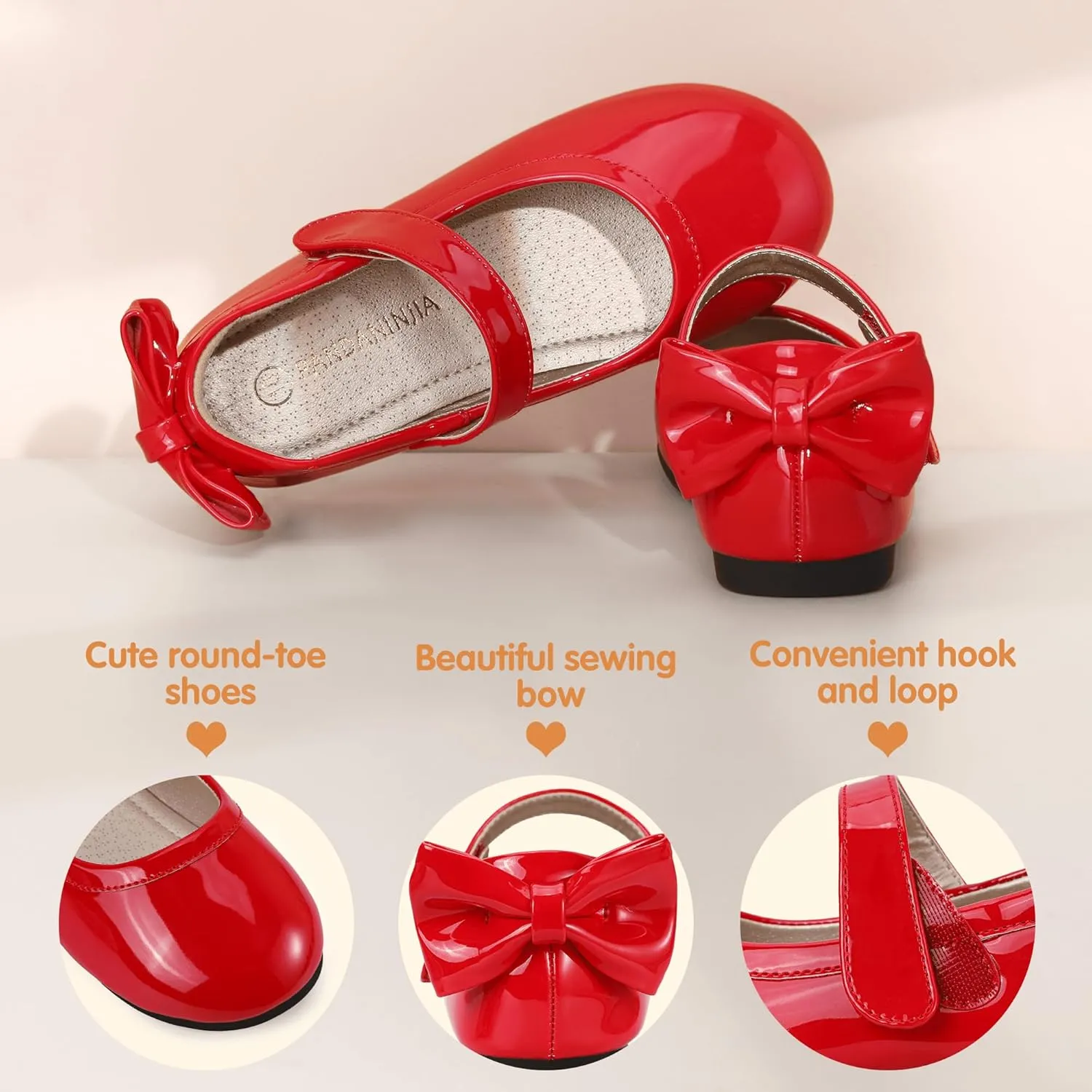 PANDANINJIA Toddler/Little Kid Girl's Angela Dress Mary Jane Ballet Flats Bow Flower Girl Wedding Party Ballerina Flat Shoes
