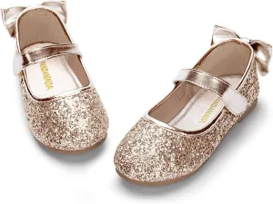 PANDANINJIA Toddler/Little Kid Girl's Angela Dress Mary Jane Ballet Flats Bow Flower Girl Wedding Party Ballerina Flat Shoes