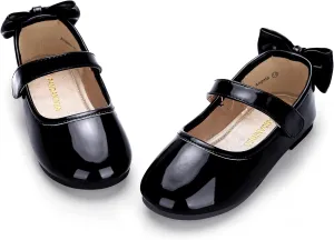 PANDANINJIA Toddler/Little Kid Girl's Angela Dress Mary Jane Ballet Flats Bow Flower Girl Wedding Party Ballerina Flat Shoes