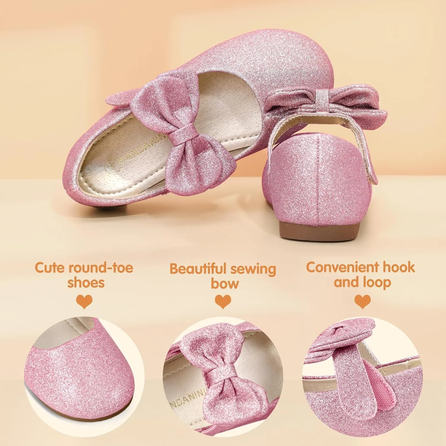 PANDANINJIA Toddler/Little Kid Girl's Angela Dress Mary Jane Ballet Flats Bow Flower Girl Wedding Party Ballerina Flat Shoes
