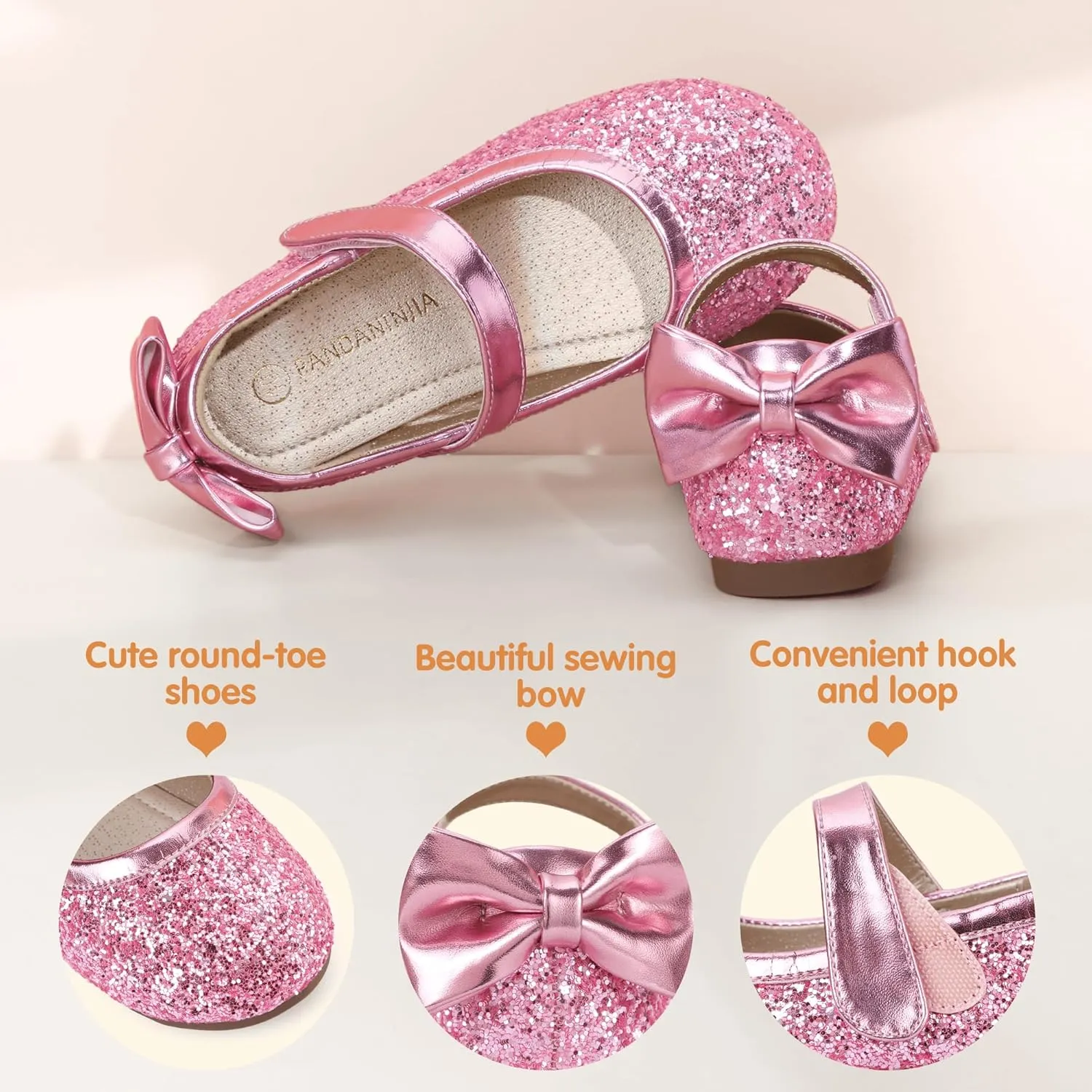 PANDANINJIA Toddler/Little Kid Girl's Angela Dress Mary Jane Ballet Flats Bow Flower Girl Wedding Party Ballerina Flat Shoes