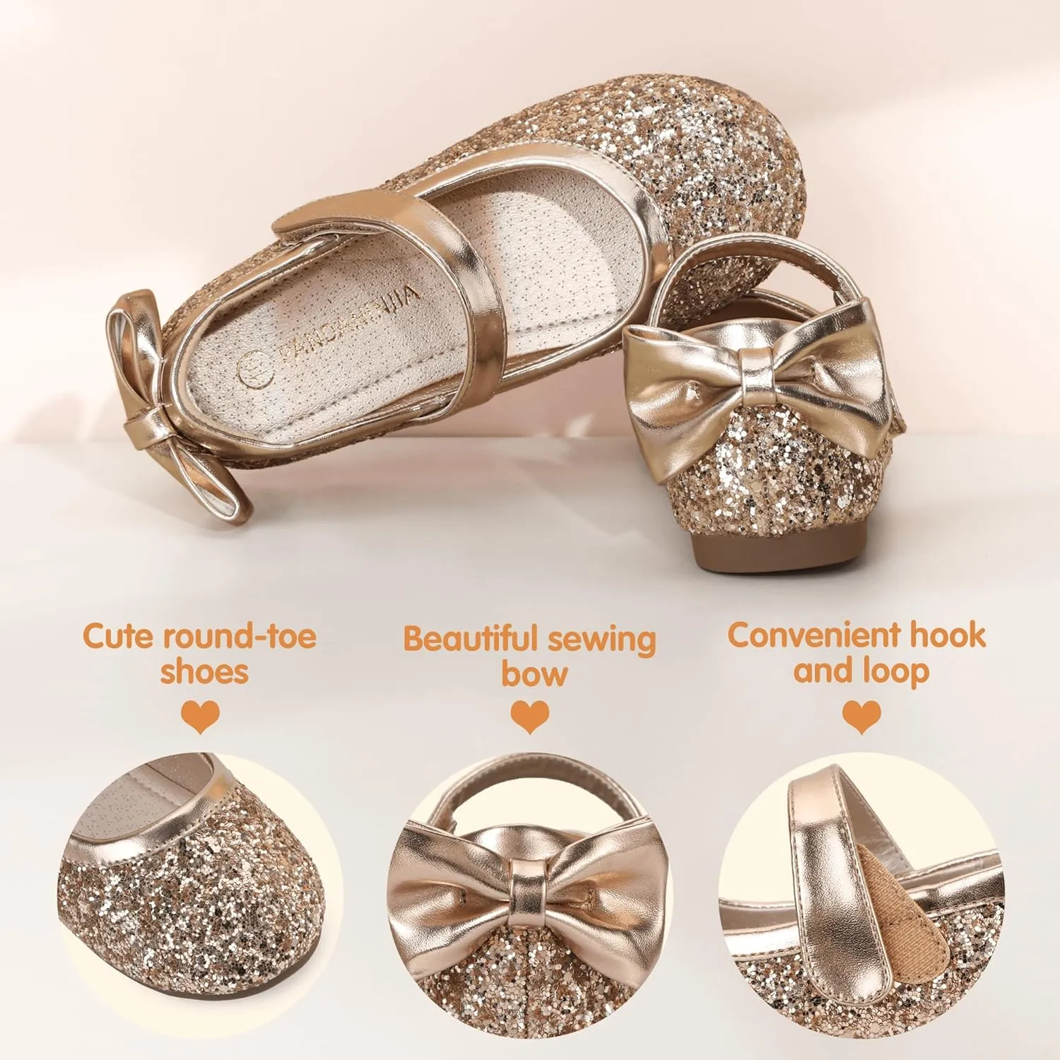 PANDANINJIA Toddler/Little Kid Girl's Angela Dress Mary Jane Ballet Flats Bow Flower Girl Wedding Party Ballerina Flat Shoes