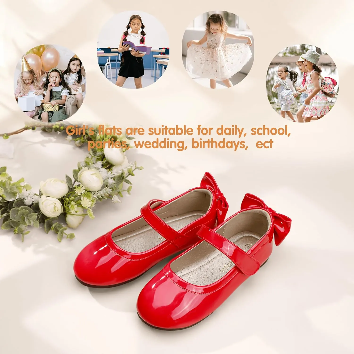 PANDANINJIA Toddler/Little Kid Girl's Angela Dress Mary Jane Ballet Flats Bow Flower Girl Wedding Party Ballerina Flat Shoes