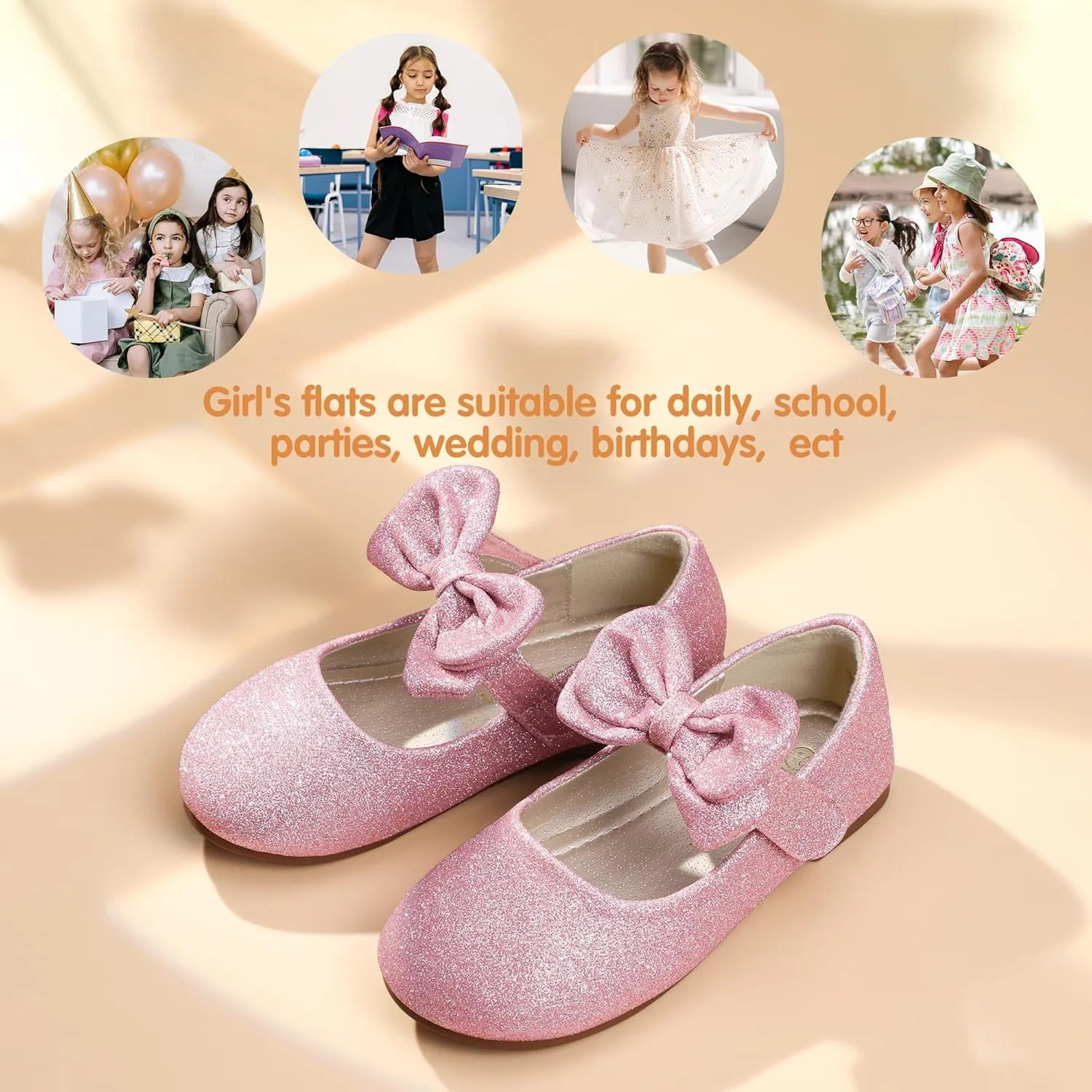 PANDANINJIA Toddler/Little Kid Girl's Angela Dress Mary Jane Ballet Flats Bow Flower Girl Wedding Party Ballerina Flat Shoes