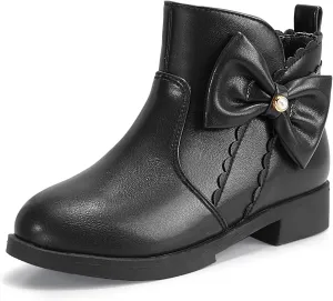 PANDANINJIA Toddler/Little Kid Girl's Clara Fashion Short Ankle Boots Pearls Bow Dress Booties with Zipper