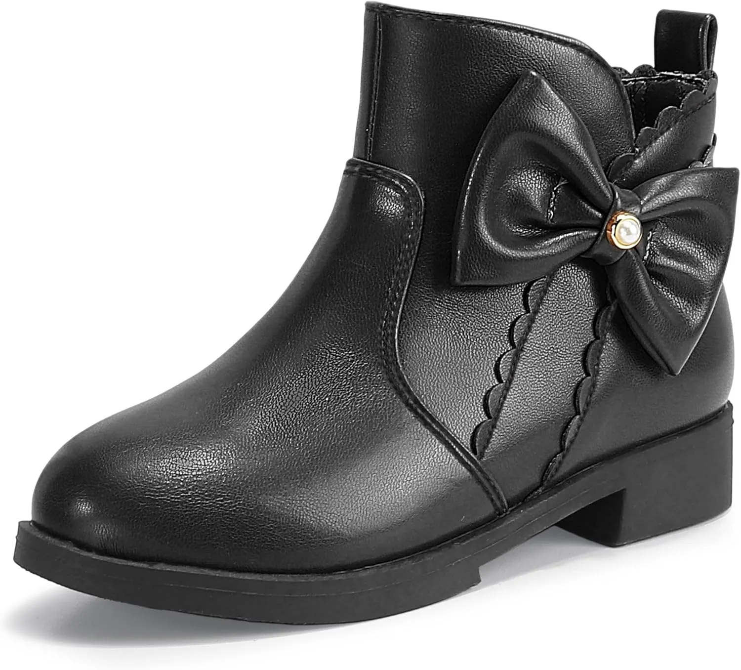 PANDANINJIA Toddler/Little Kid Girl's Clara Fashion Short Ankle Boots Pearls Bow Dress Booties with Zipper