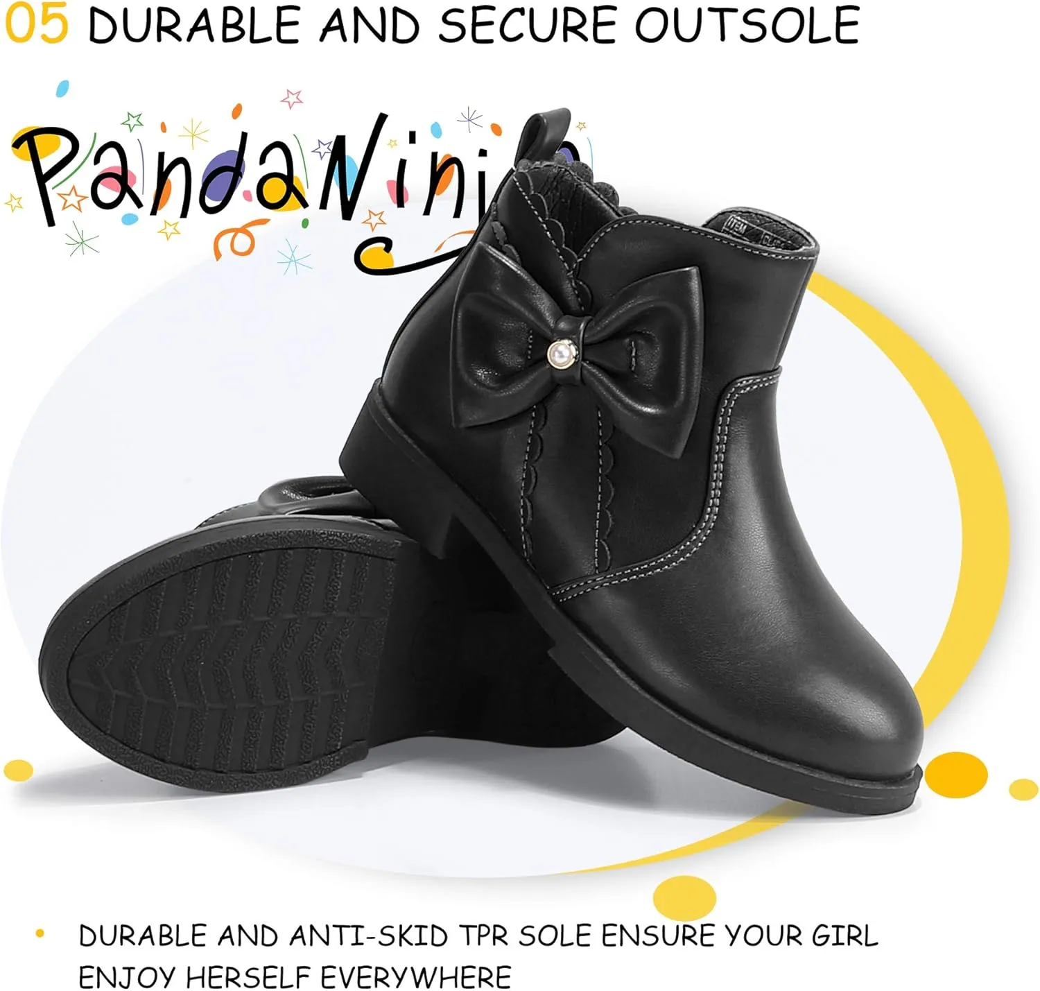 PANDANINJIA Toddler/Little Kid Girl's Clara Fashion Short Ankle Boots Pearls Bow Dress Booties with Zipper