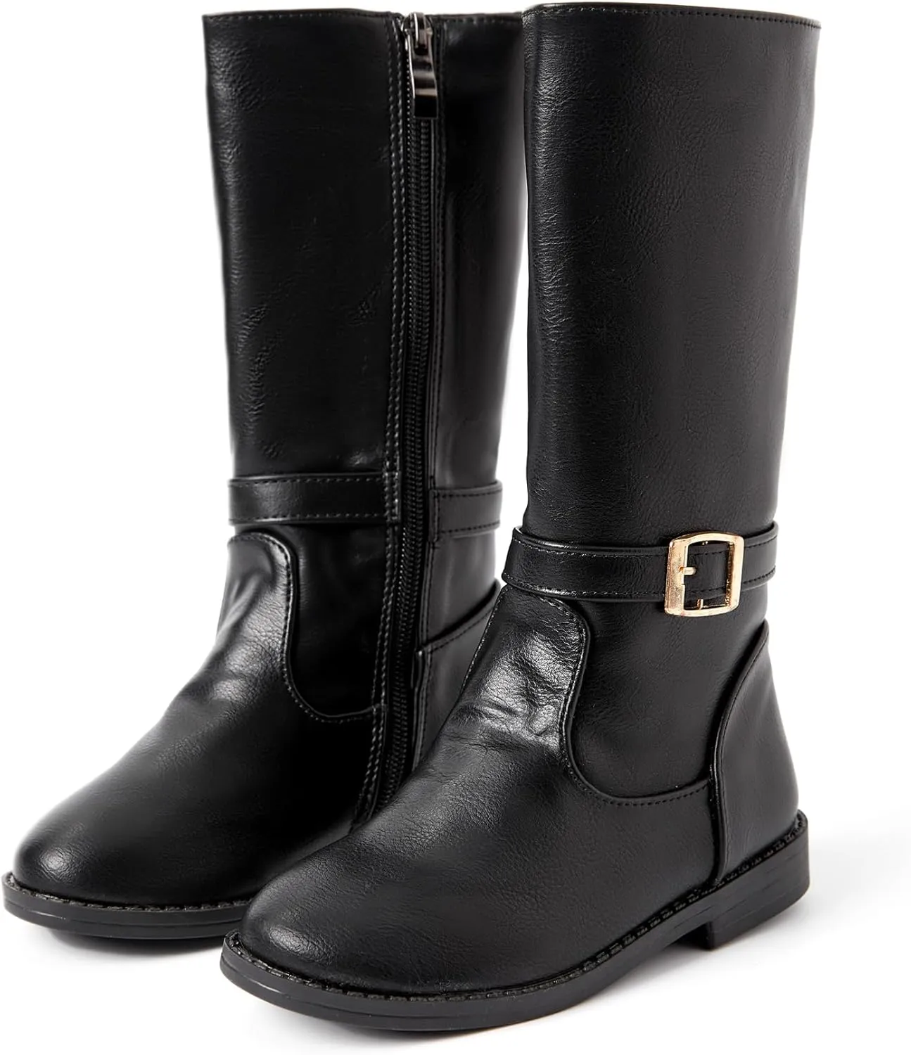 PATPAT Girls Knee-High Fashion Boot Side Zipper and Buckle Strap Riding Boots
