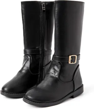 PATPAT Girls Knee-High Fashion Boot Side Zipper and Buckle Strap Riding Boots
