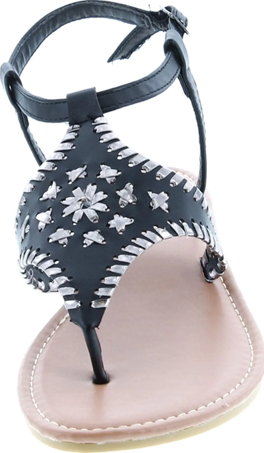 Pierre Dumas Women's Rosetta-10 Whipstitch Thong Low Heel Casual Sandals