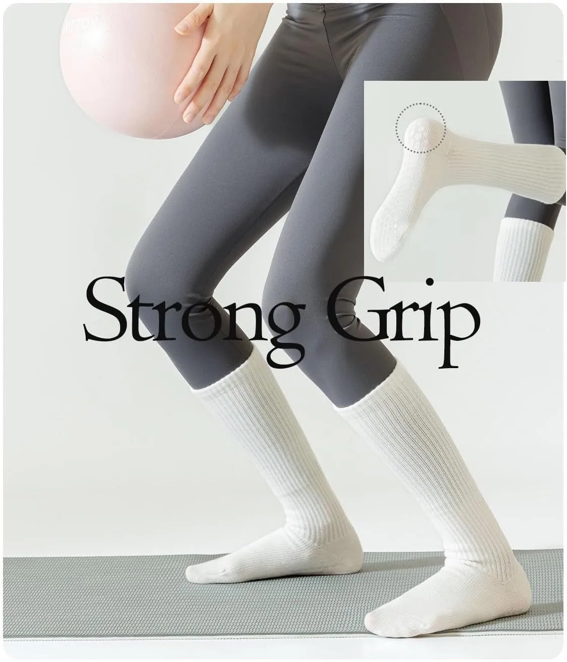 Pilates Grip Socks for Women,Yoga Slouchy Socks with Grips for Barre Workout-Long Scrunch Non Slip Socks