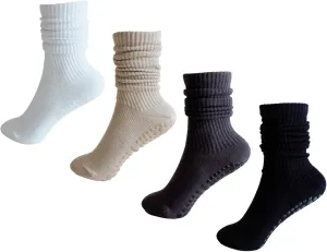 Pilates Grip Socks for Women,Yoga Slouchy Socks with Grips for Barre Workout-Long Scrunch Non Slip Socks