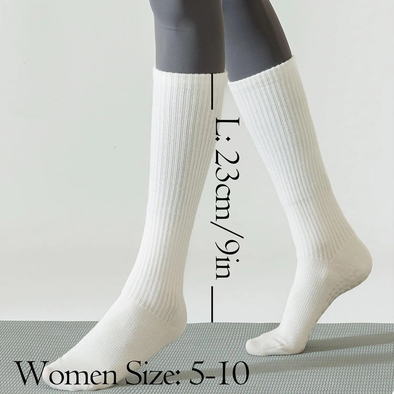 Pilates Grip Socks for Women,Yoga Slouchy Socks with Grips for Barre Workout-Long Scrunch Non Slip Socks