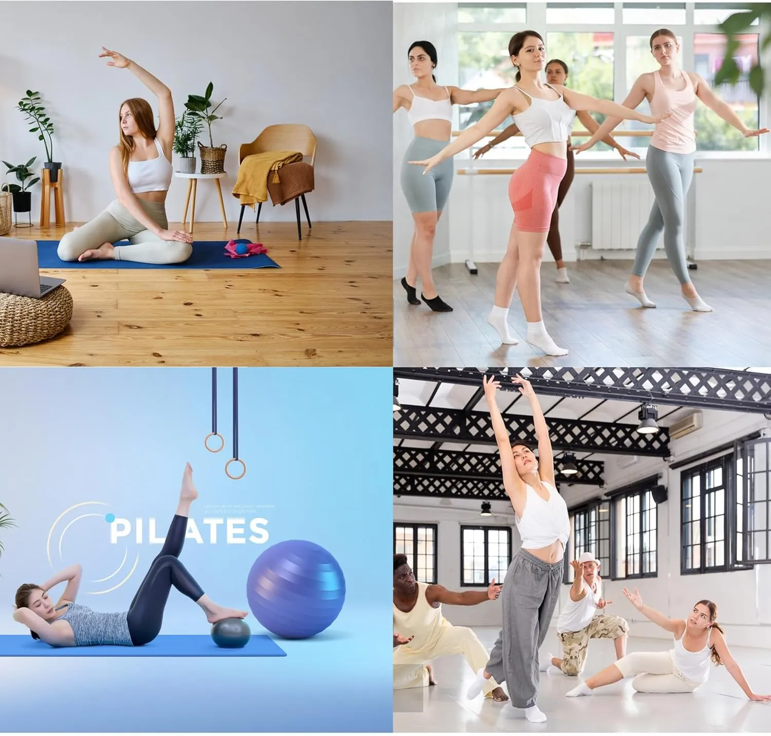 Pilates Grip Socks for Women,Yoga Slouchy Socks with Grips for Barre Workout-Long Scrunch Non Slip Socks