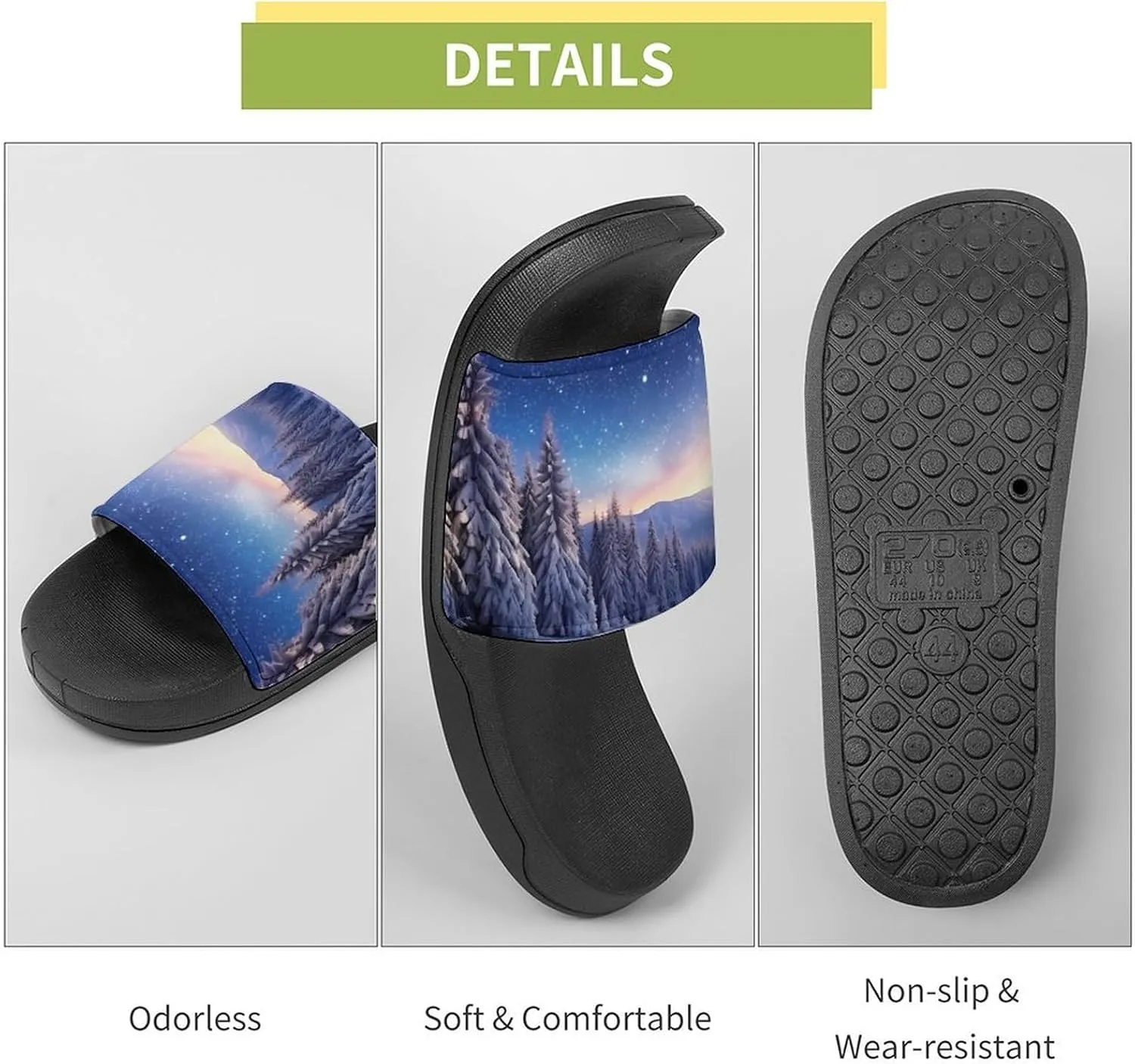Pine in Winter Non Slip Slides Sandals for Women Men Quick Drying Shower Shoes for Bathroom Pool Beach