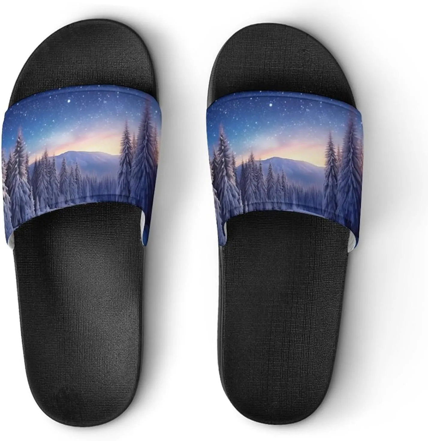 Pine in Winter Non Slip Slides Sandals for Women Men Quick Drying Shower Shoes for Bathroom Pool Beach