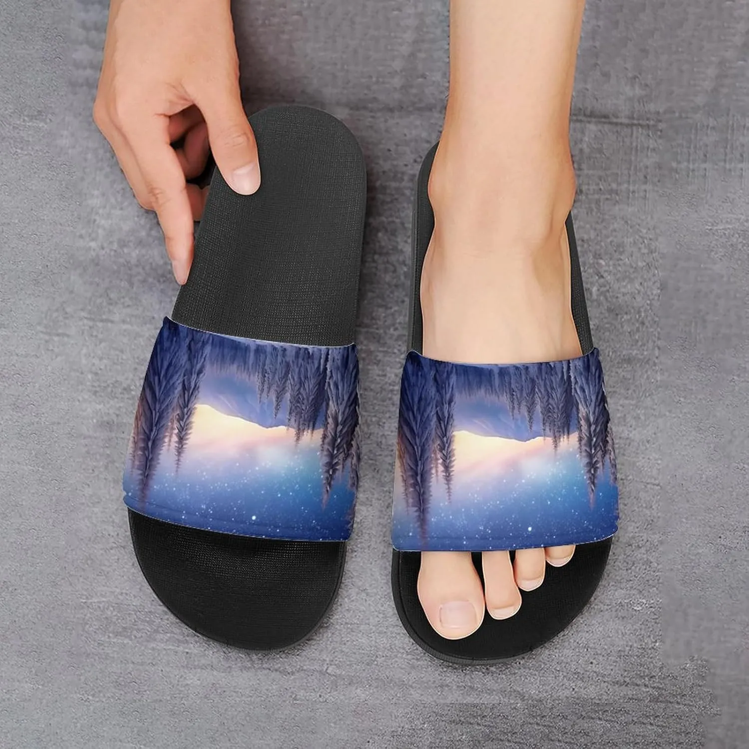 Pine in Winter Non Slip Slides Sandals for Women Men Quick Drying Shower Shoes for Bathroom Pool Beach