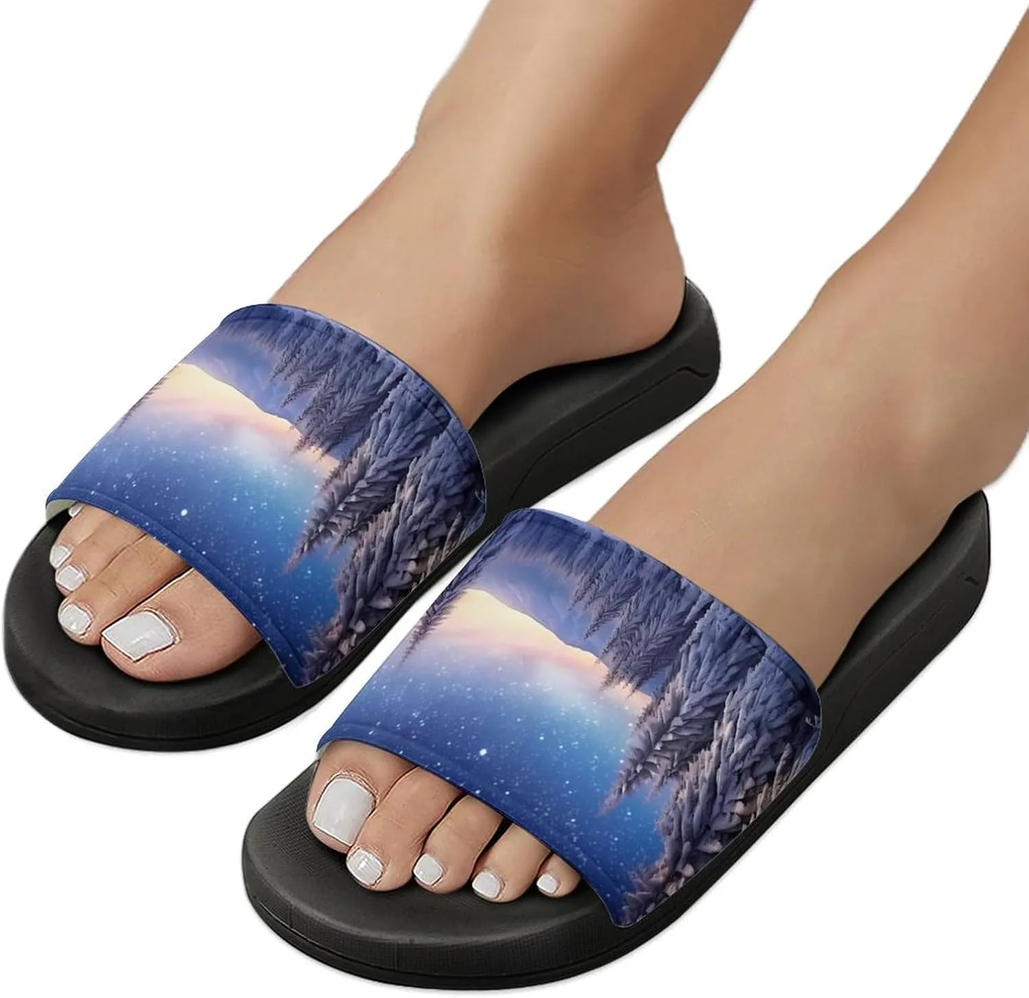 Pine in Winter Non Slip Slides Sandals for Women Men Quick Drying Shower Shoes for Bathroom Pool Beach
