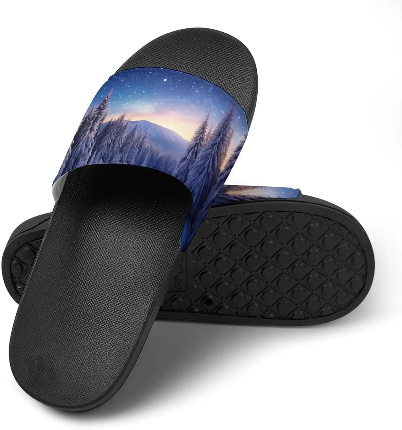 Pine in Winter Non Slip Slides Sandals for Women Men Quick Drying Shower Shoes for Bathroom Pool Beach