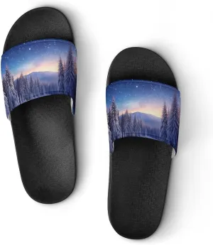 Pine in Winter Non Slip Slides Sandals for Women Men Quick Drying Shower Shoes for Bathroom Pool Beach