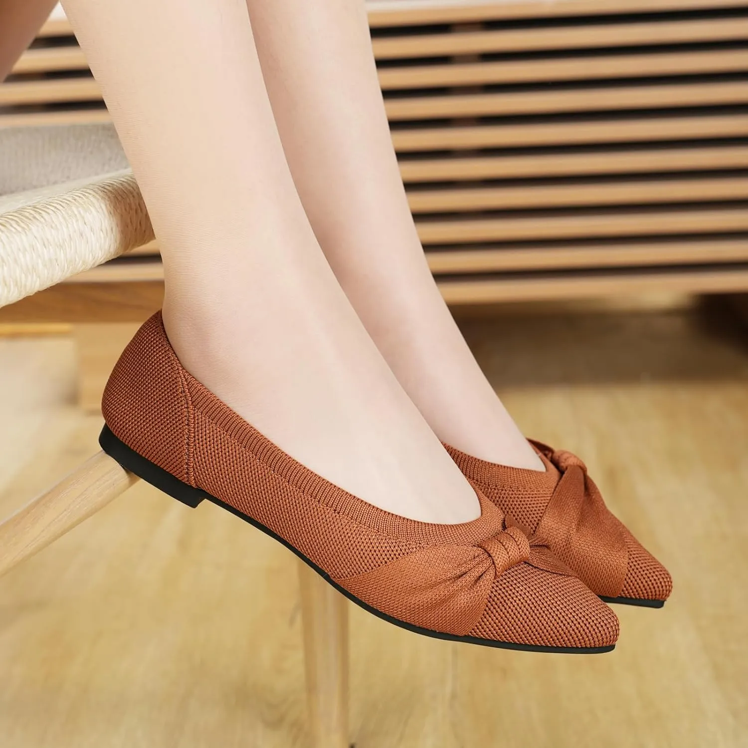 Pointed Toe Flats for Women Ballet Flats Comfortable Dressy Knit Lightweight Casual for Work Office Womens Flats