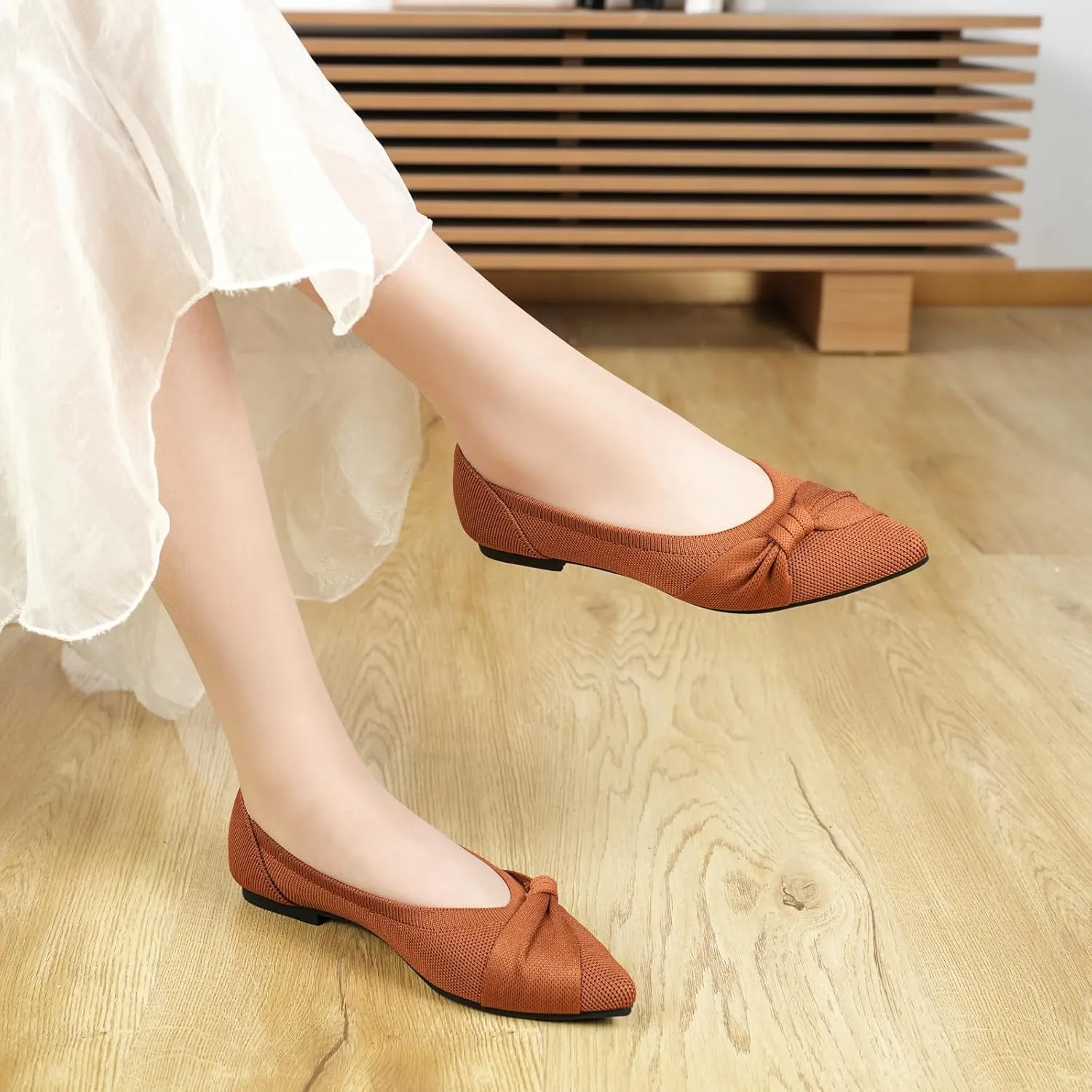 Pointed Toe Flats for Women Ballet Flats Comfortable Dressy Knit Lightweight Casual for Work Office Womens Flats