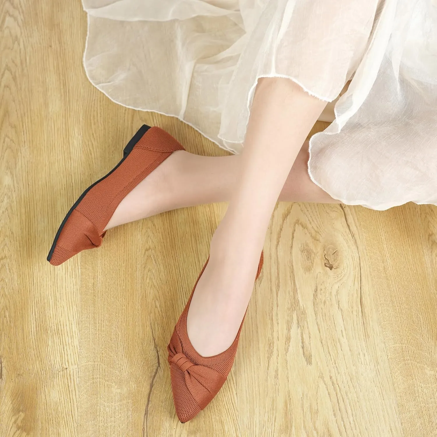 Pointed Toe Flats for Women Ballet Flats Comfortable Dressy Knit Lightweight Casual for Work Office Womens Flats