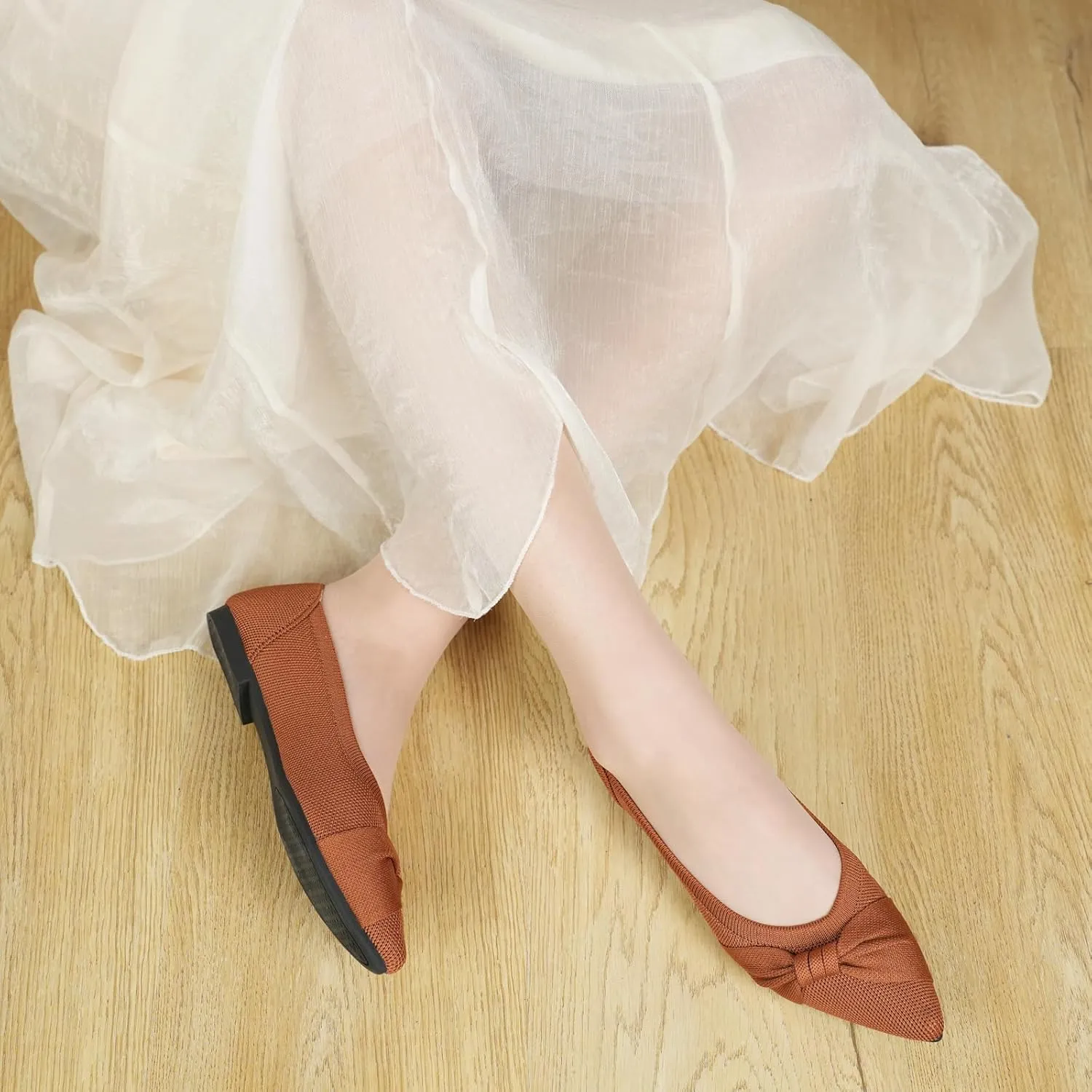 Pointed Toe Flats for Women Ballet Flats Comfortable Dressy Knit Lightweight Casual for Work Office Womens Flats