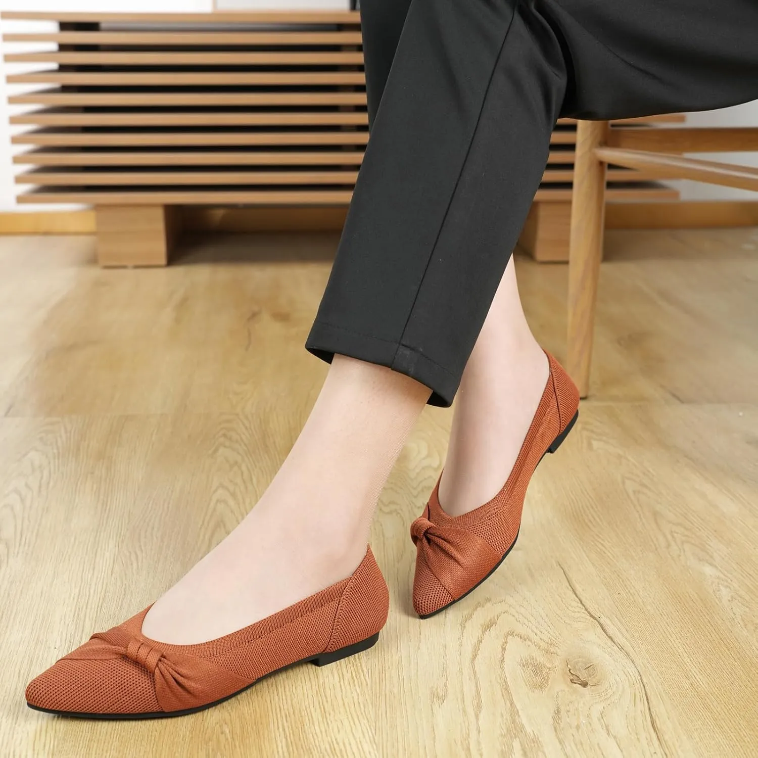 Pointed Toe Flats for Women Ballet Flats Comfortable Dressy Knit Lightweight Casual for Work Office Womens Flats