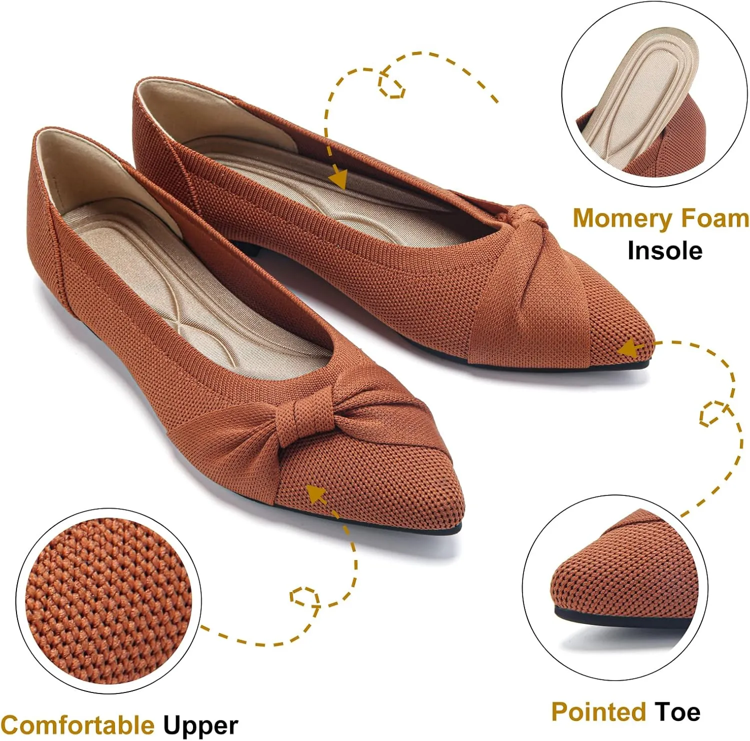 Pointed Toe Flats for Women Ballet Flats Comfortable Dressy Knit Lightweight Casual for Work Office Womens Flats