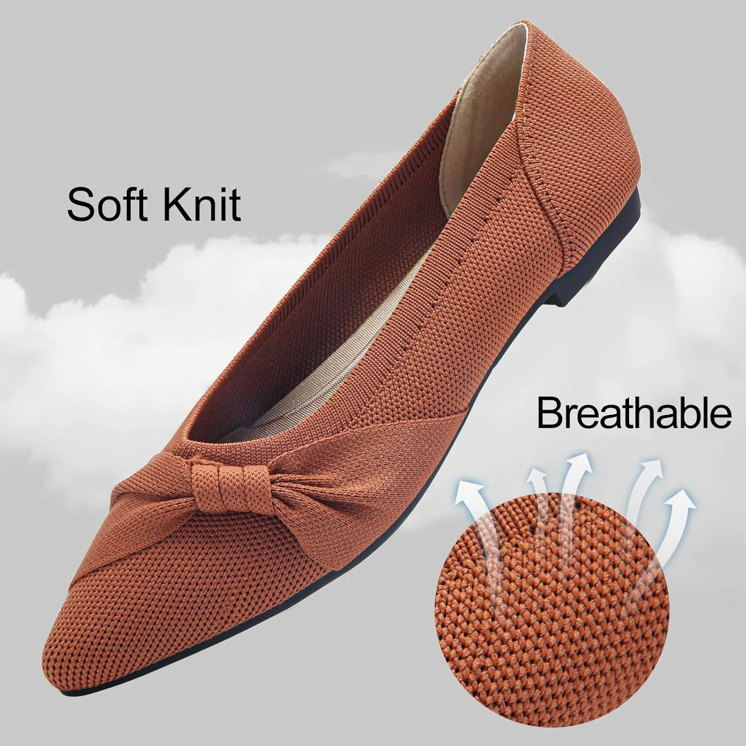 Pointed Toe Flats for Women Ballet Flats Comfortable Dressy Knit Lightweight Casual for Work Office Womens Flats
