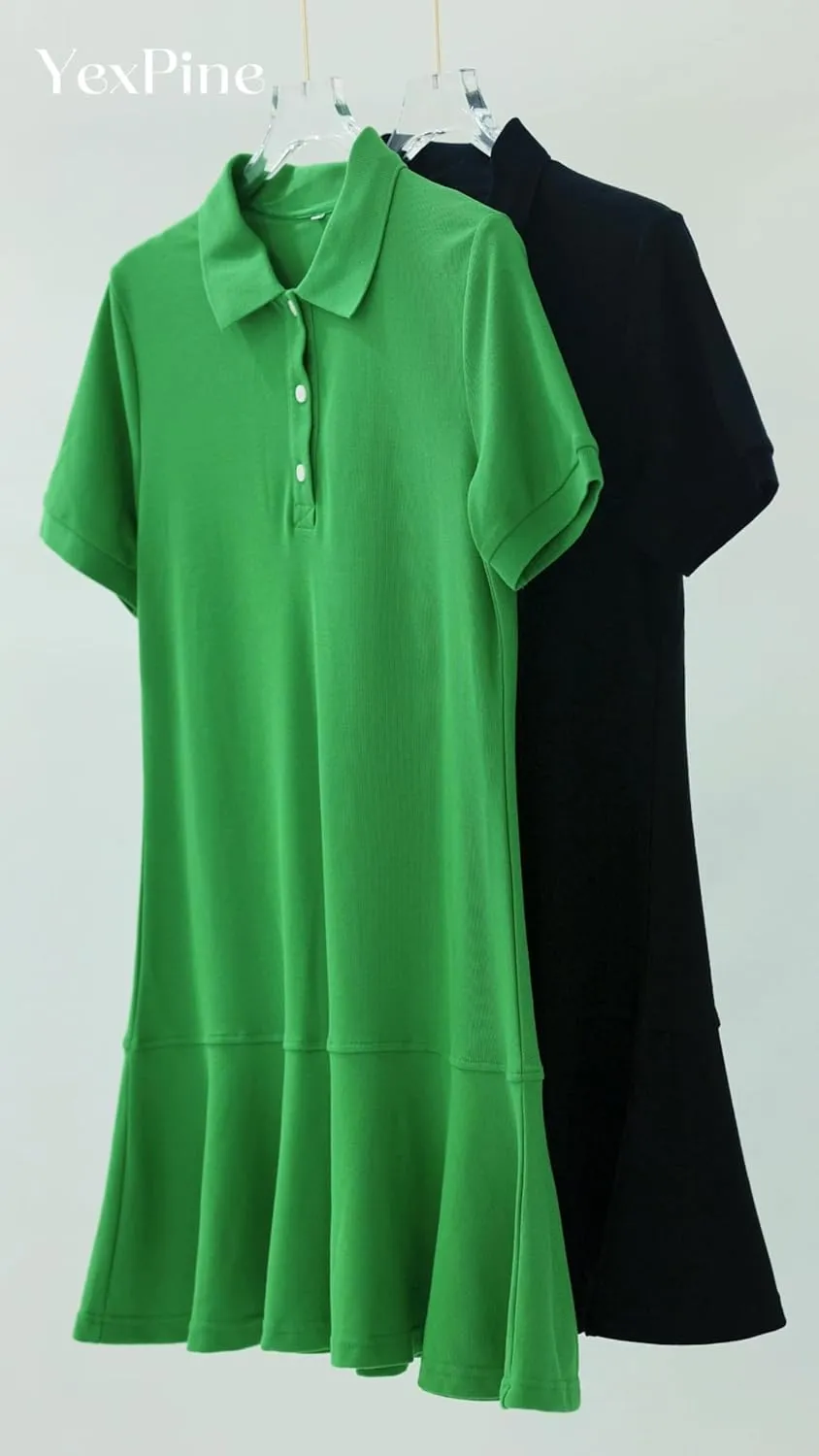 Polo Dress for Women Short Sleeve Ruffle Hem Golf Tennis Workout Dress Pleated Summer Mini Dresses