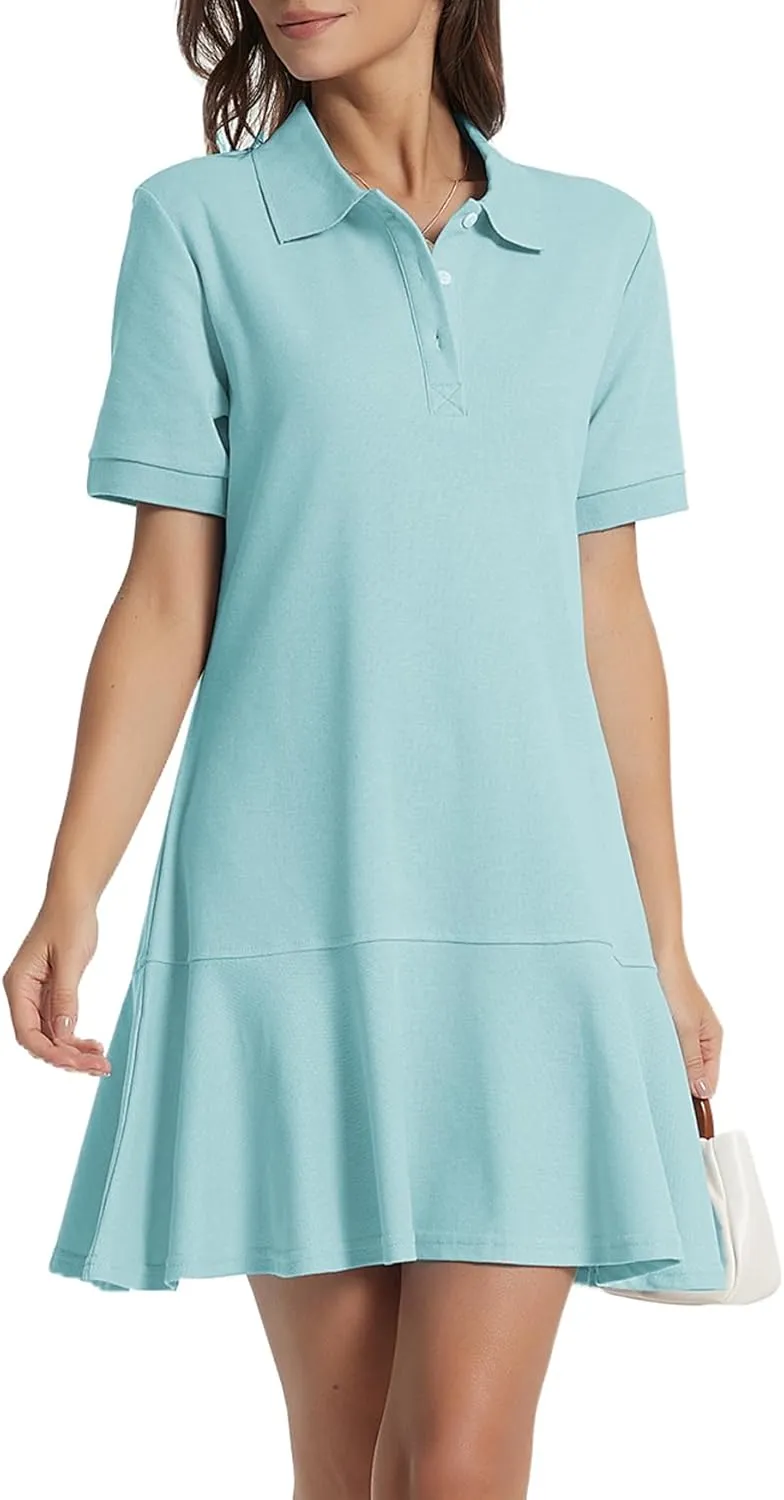 Polo Dress for Women Short Sleeve Ruffle Hem Golf Tennis Workout Dress Pleated Summer Mini Dresses
